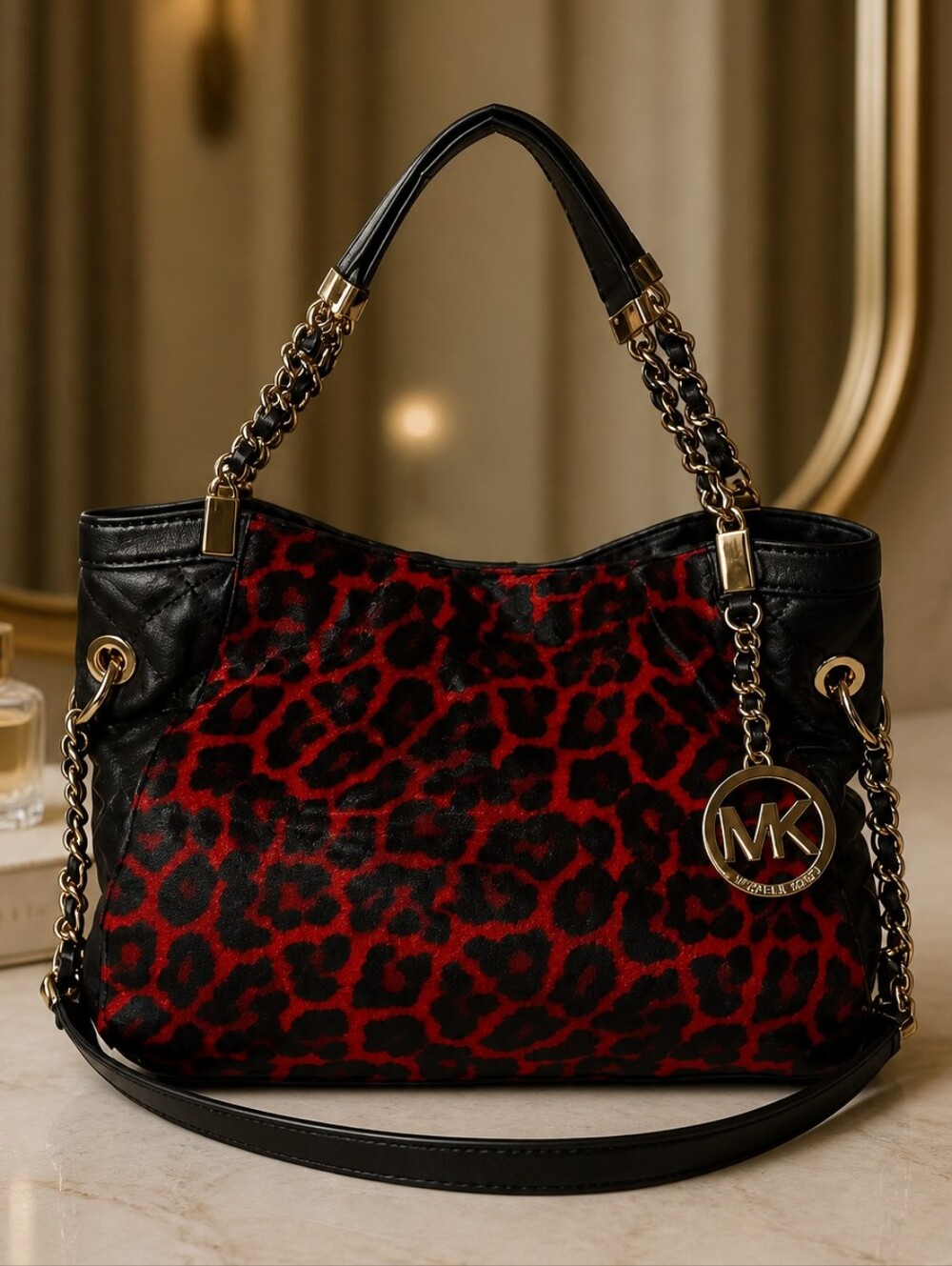 MICHAEL KORS Calf Hair & Leather Leopard Print Shoulder Bag